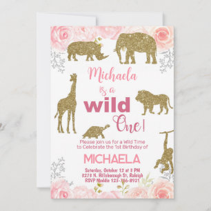 Safari Wild One girl 1st birthday invitation. Invitation