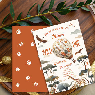 Safari Wild One Hot Air Balloon & Jungle Birthday Invitation
