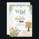 Safari Wild One | Jungle Animal Kids 1st Birthday Invitation<br><div class="desc">Set the scene for a sweet safari celebration with these wild one first birthday invitations featuring tropical jungle cute zoo animals and soft greenery safari animals. An elephant giraffe zebra lion ride along in a playful design balanced by modern elegant typography, perfect for wild one 1st birthday or wild one...</div>