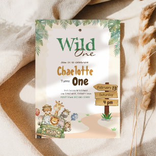 Safari Wild One Jungle Animal Kids 1st Birthday Invitation