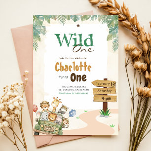 Safari Wild One Jungle Animals Baby 1st Birthday Invitation