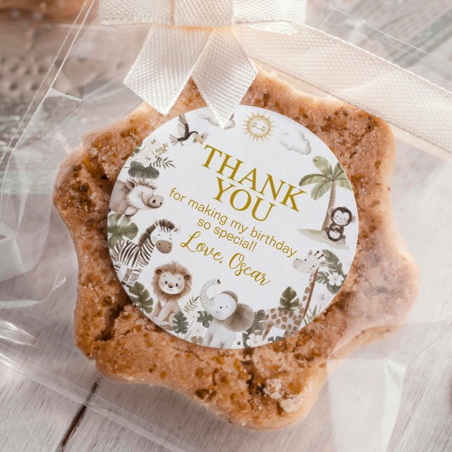 Safari Wild One Jungle Animals Birthday Party Classic Round Sticker (Creator Uploaded)