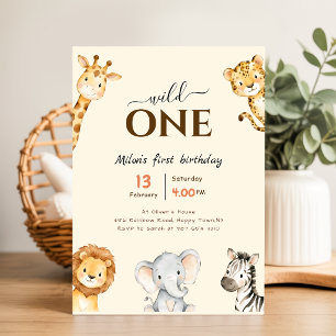 Safari Wild One Jungle Animals Boy 1st Birthday Invitation