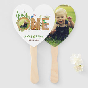 Safari Wild One Photo 1st Birthday Animals Wood Na Hand Fan