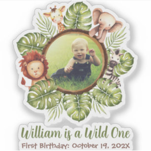 Safari Wild One Photo Cute Animals Green Leaves
