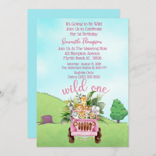 Safari Wild One Pink Girls Birthday Party Invitation