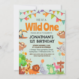 Safari Wild one Simple Cute First Birthday Baby Invitation