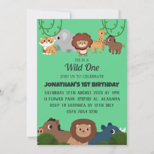 Safari Wild one Simple Cute First Birthday Baby Invitation