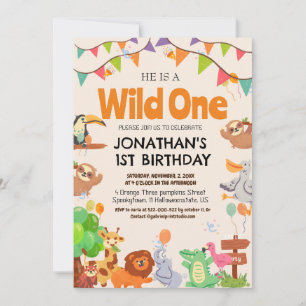 Safari Wild one Simple Cute First Birthday Baby  Invitation