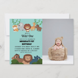 Safari Wild one Simple First Birthday Baby photo Invitation