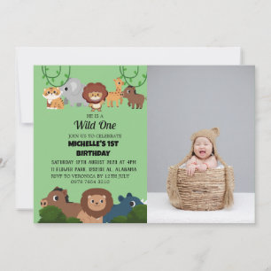 Safari Wild one Simple First Birthday Baby photo Invitation
