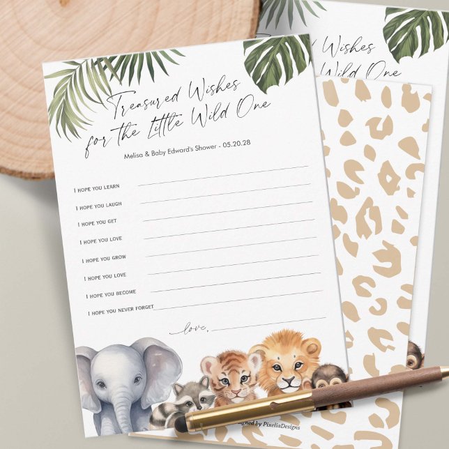 Safari Wild One Themed Baby Boy Wishes card (Baby Boy Shower wishes for baby cards, Wild One Safari Animals Themed Baby Shower.)