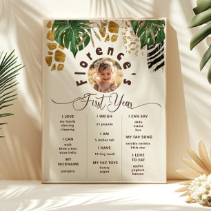Safari Wild one tropical birthday photo Milestone Poster