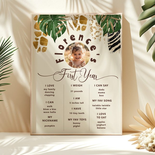 Safari Wild one tropical birthday photo Milestone Poster (Creator Uploaded)