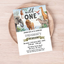 Safari Wild One Twins Birthday Party Invitation