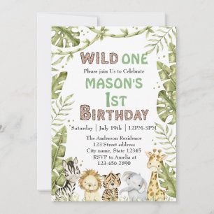 Safari Wild One Watercolor 1st Birthday  Invitation