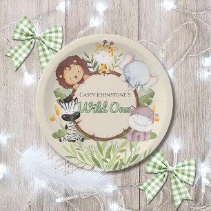 Safari Wild One Watercolor 1st Birthday Paper Plate