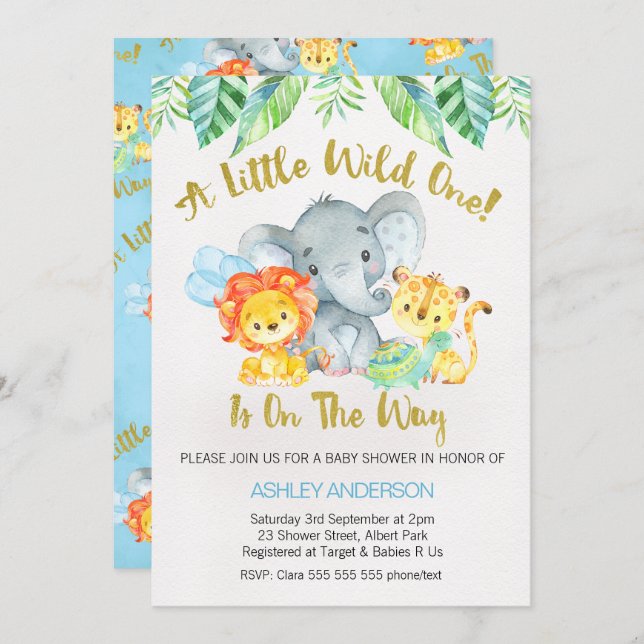 Safari Wild One Watercolor Baby Shower Invitation (Front/Back)