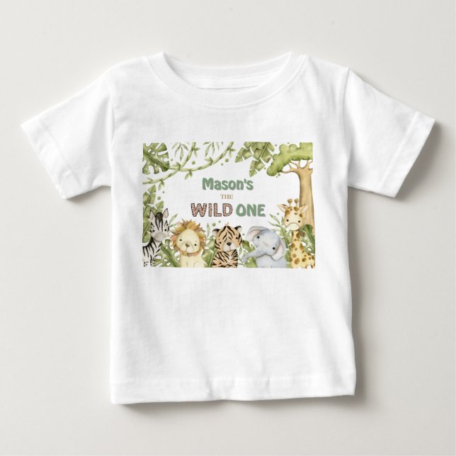 Safari Wild One Watercolor Birthday Baby T-Shirt (Front)
