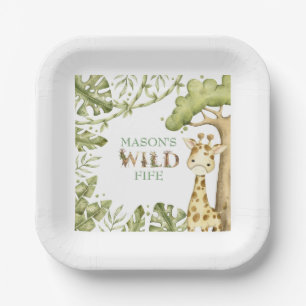 Safari Wild One Watercolor Birthday Paper Plate