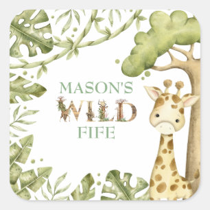 Safari Wild One Watercolor Birthday Square Sticker