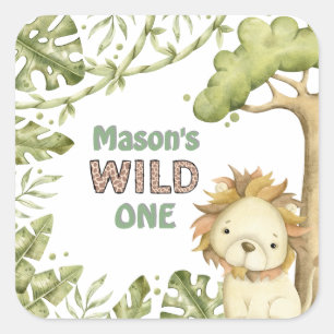 Safari Wild One Watercolor Birthday Square Sticker