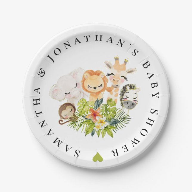 Safari Wild Zoo Baby Animals Baby Shower Paper Plate (Front)