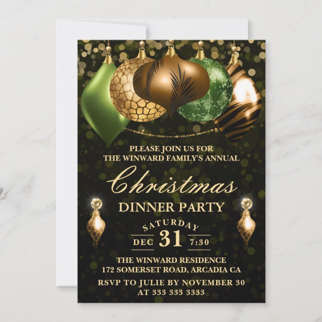 Safari Wildlife Baubles Christmas Dinner Party Invitation (Front)