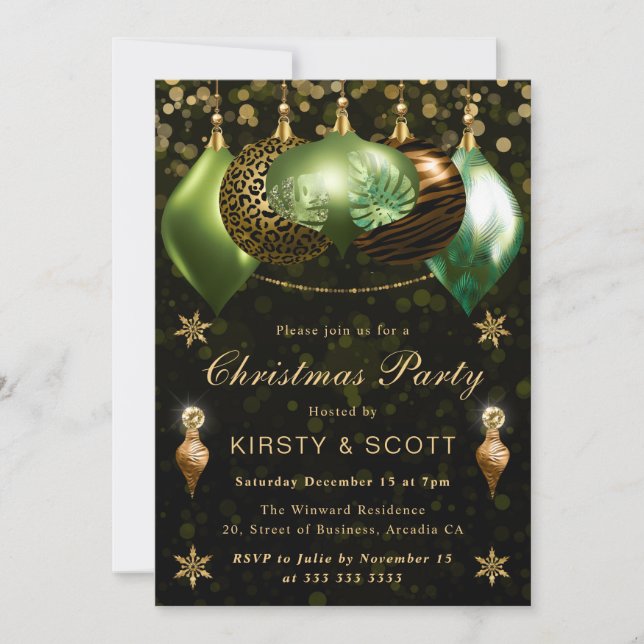 Safari Wildlife Baubles Christmas Party Invitation (Front)