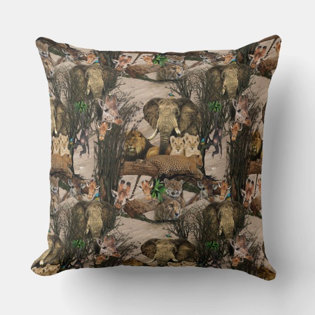 Safari Wildlife Destination Repeat Pattern Cushion (Front)