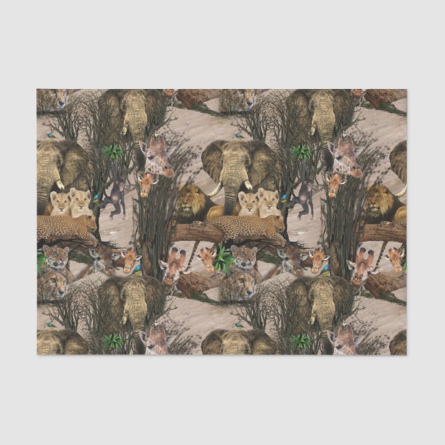 Safari Wildlife Destination Repeat Pattern Tissue Paper (Front)