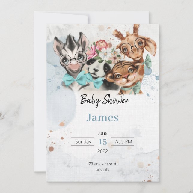 Safari wildone baby shower invitation Blue (Front)
