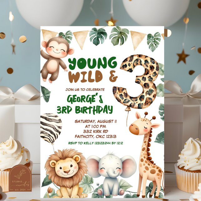 Safari Young wild and three birthday Invitation (Creator Uploaded)