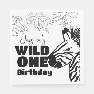 Safari Zebra Hand Drawn Wild Party Birthday Napkin