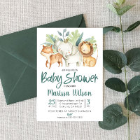 Safari Zoo Animal Themed Baby Shower Invitation