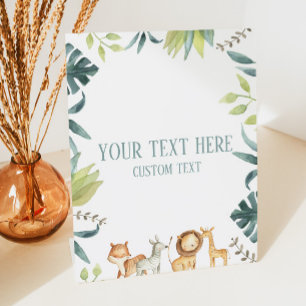Safari Zoo Animals Custom Text Table Party Sign