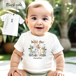 Safari ZOO Animals Wild One Boy 1st Birthday Baby T-Shirt