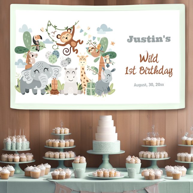 Safari ZOO Animals Wild One Boy 1st Birthday Banner (Safari ZOO Animals Wild One Boy 1st Birthday Banner)