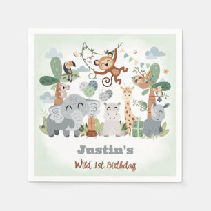 Safari ZOO Animals Wild One Green 1st Birthday Napkin