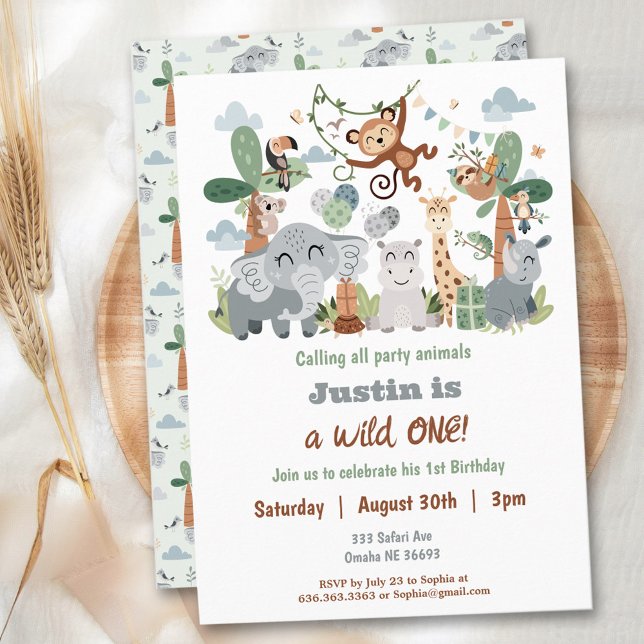 Safari ZOO Boho Animals Wild One 1st Birthday Invitation (Safari ZOO Boho Animals Wild One 1st Birthday Invitation)