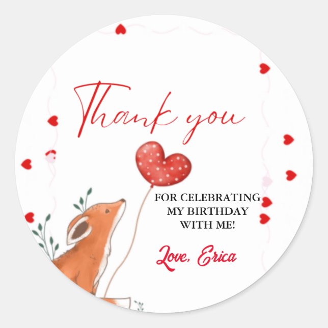Safarie valentine Heart Thank You Birthday Classic Round Sticker (Front)