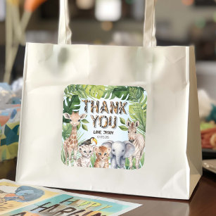 Safary Themed Jungle animals Thank You Favour Square Sticker