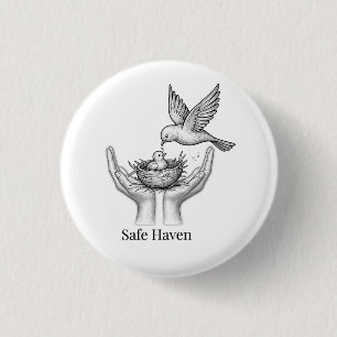 Safe Haven - Bird in Human Hands Nature Art Market 3 Cm Round Badge