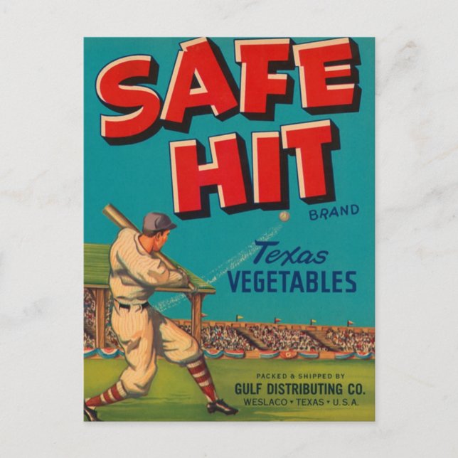 Safe Hit Texas Vegetables Crate Label Postcard (Front)