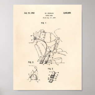 Safety Belt 1962 Patent Art Old Peper Poster