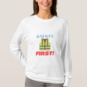 Safety First Blue Red Text Green Reflector Design T-Shirt