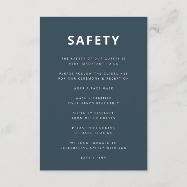 Safety Guidelines | Covid-19 Blue Scandi Wedding Enclosure Card (Front)