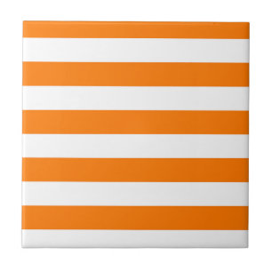 Safety Orange and White Stripes Tile