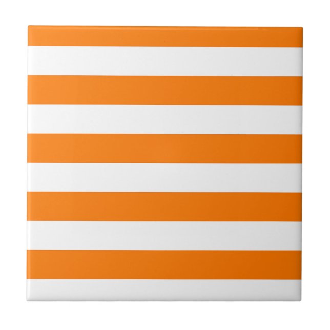 Safety Orange and White Stripes Tile (Front)