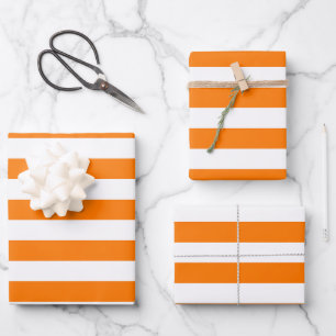 Safety Orange and White Stripes Wrapping Paper Sheet